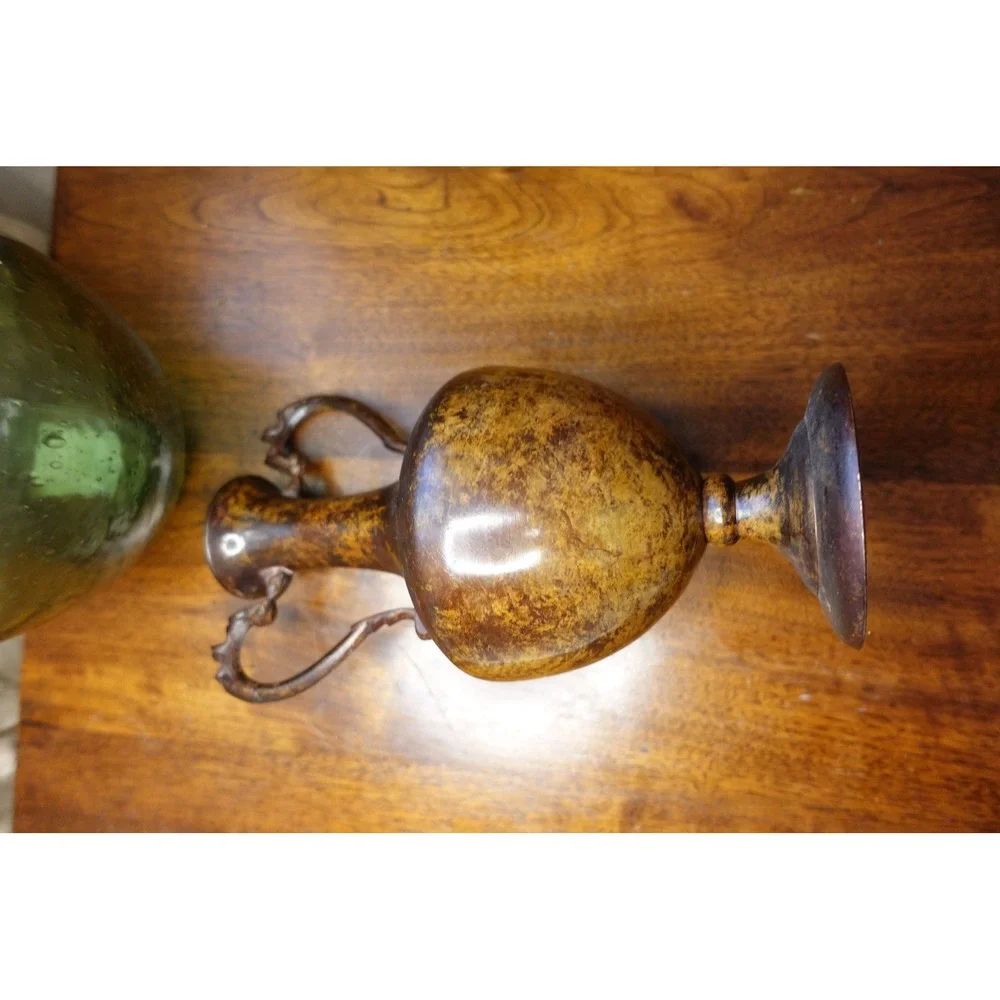 Vintage Metal Amphora Vase  Ornate Scroll Handles‎ Made in India